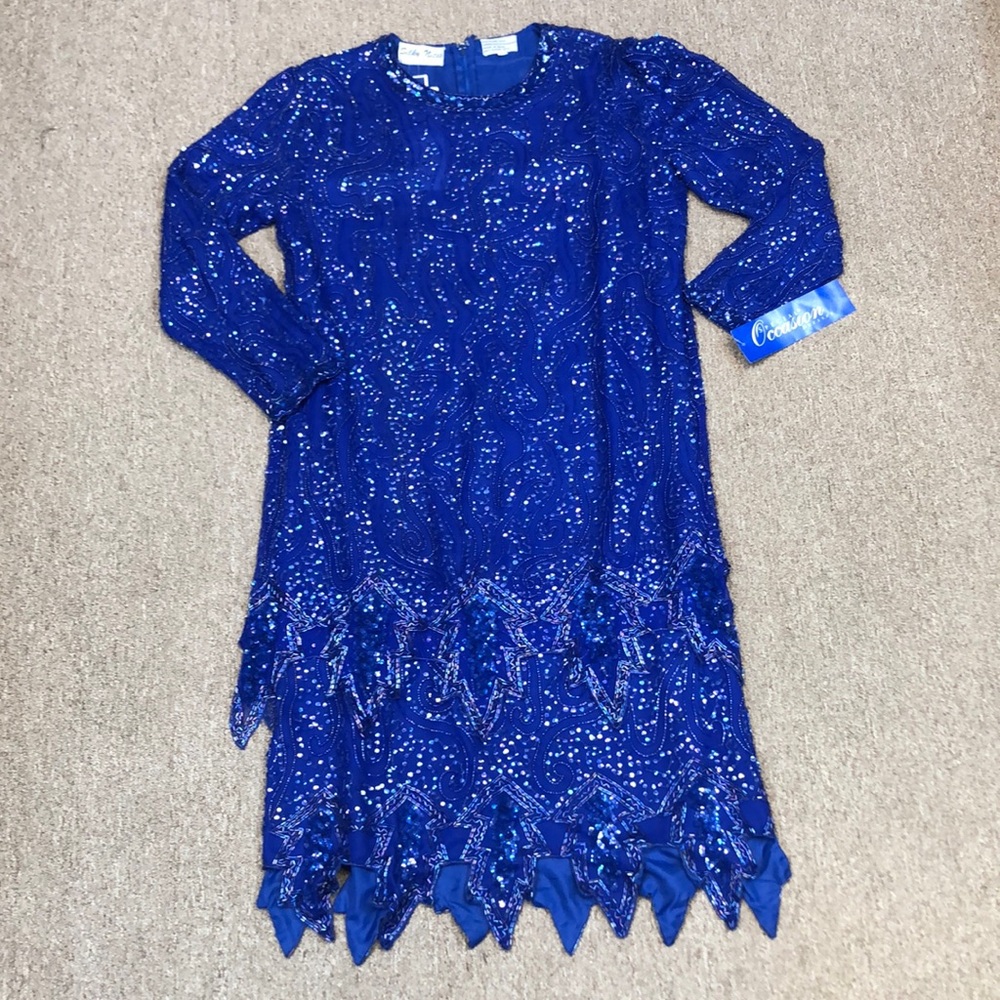 New with Tags Vintage 1990’s Silky Nights Dress. Sequined  and Beaded. Size L
